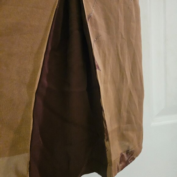 Pari passu Mustard brown fall midi Floral sheer sleeve Embroider Boho dress L - Picture 8 of 12